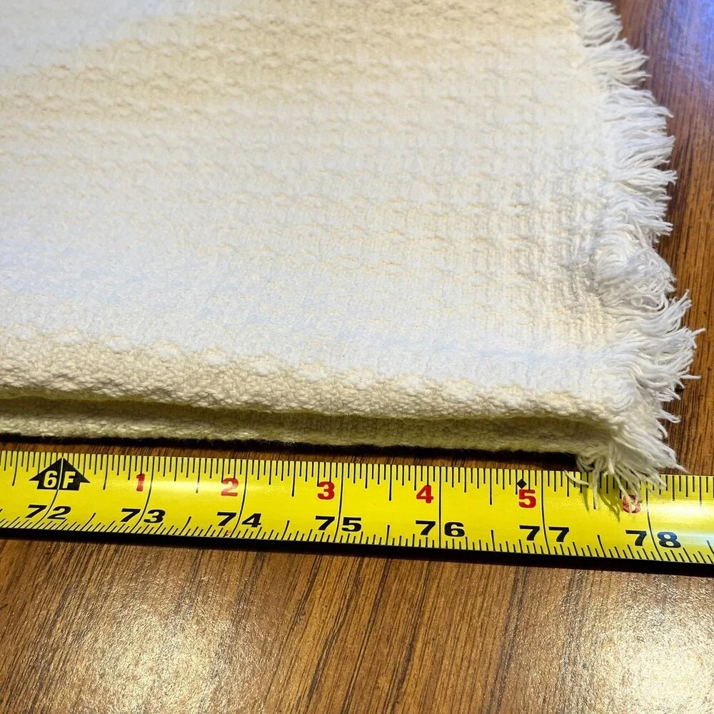 VTG Homespun Cotton Texture Fringe Tablecloth White 78